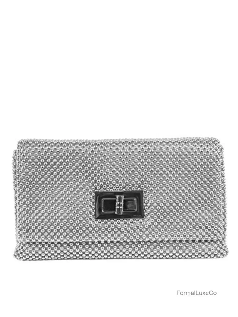Sparkly Mesh Evening Clutch with Removable Chain Strap Turn Lock